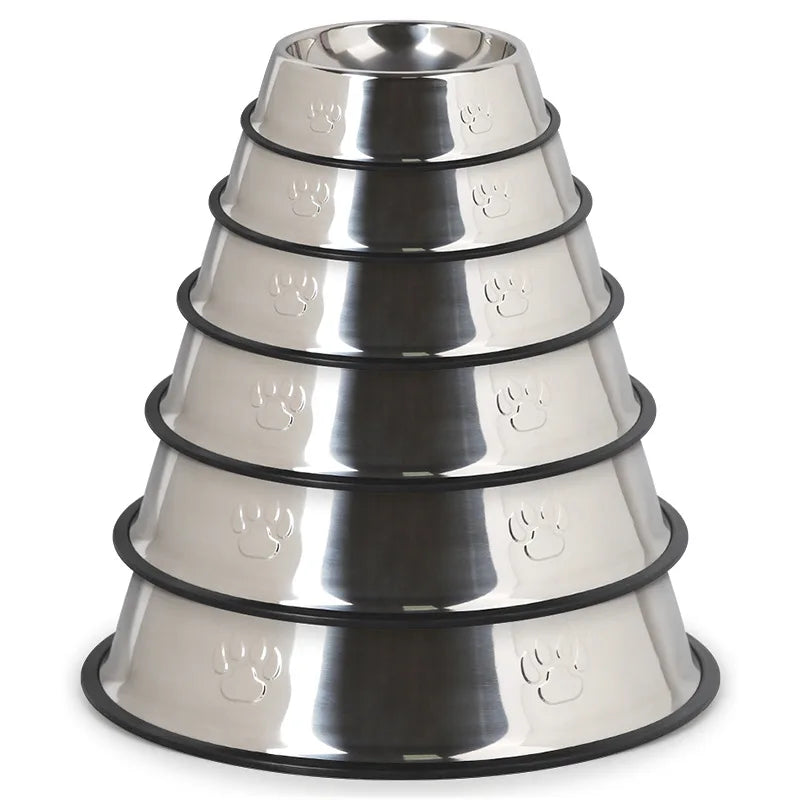 Stainless Steel Anti-Skid Pet Bowl – Durable Dog & Cat Feeder in 6 Sizes