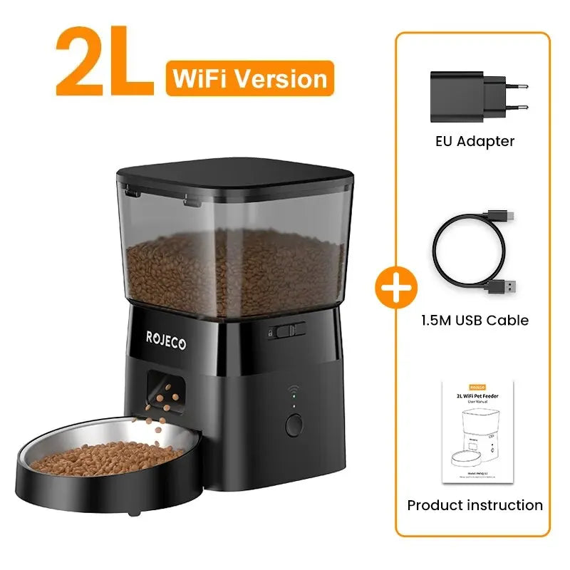 ROJECO 2L Smart Pet Feeder – WiFi-Controlled Automatic Food Dispenser