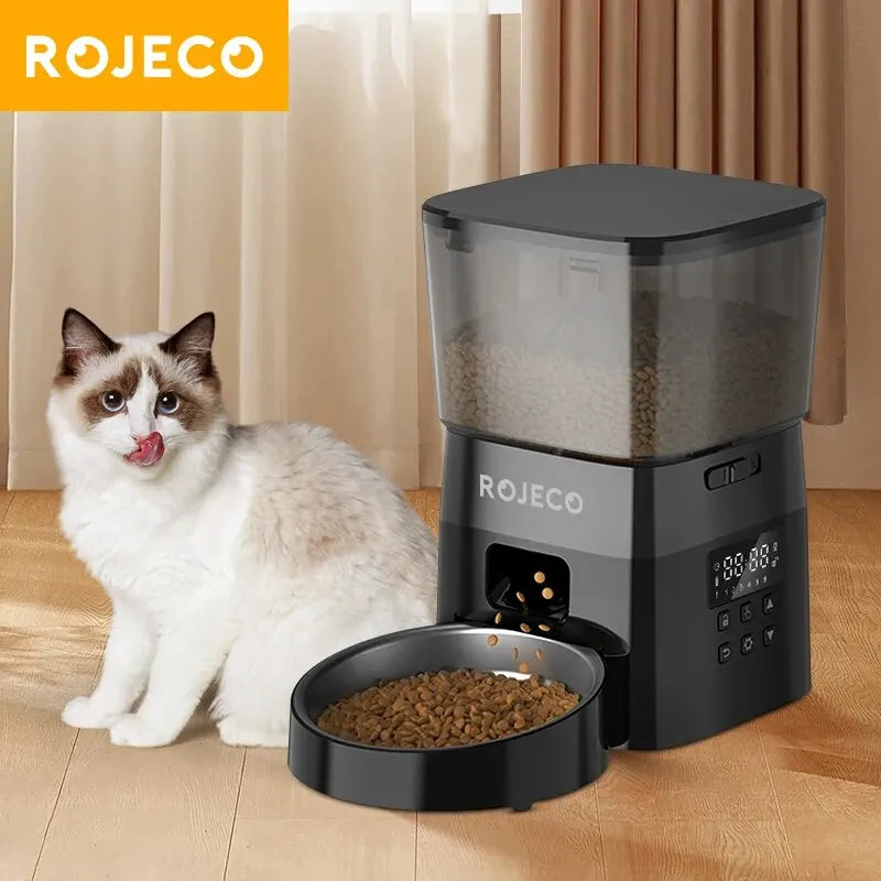 ROJECO Smart Auto Pet Feeder – Button Control Cat & Dog Food Dispenser