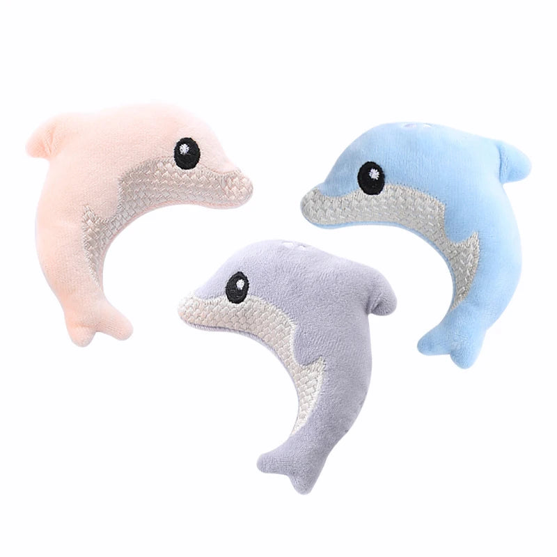 Pet cat toy Cute stuffed animal baby dolphin with catnip nibble toy