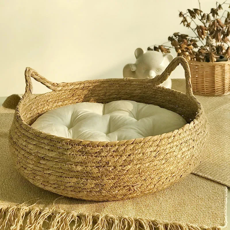Handmade Woven Cat Nest – Four-Season Washable Pet Bed