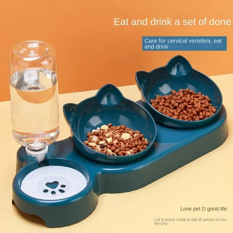 2-in-1 Cat Feeding Bowl – Dual Food & Water Bowls with Auto Water Dispenser