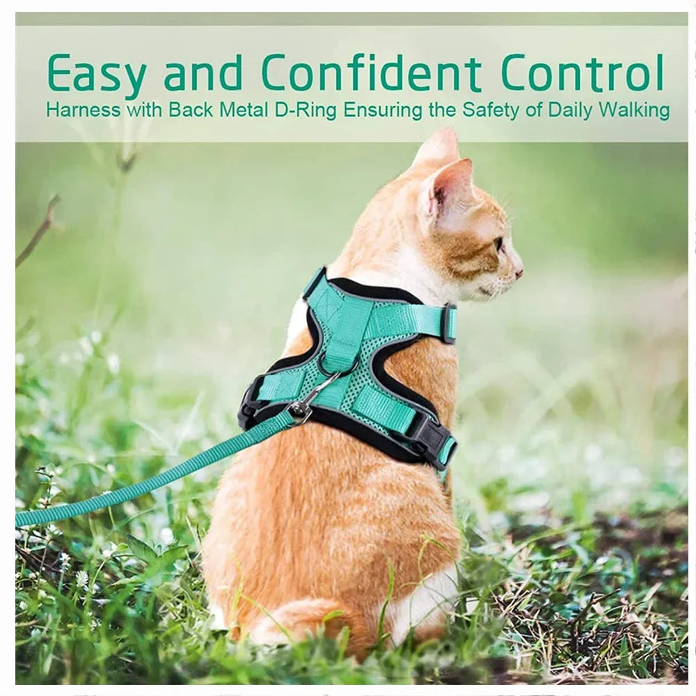 Escape-Proof Cat Harness & Leash – Adjustable Vest with Reflective Strips