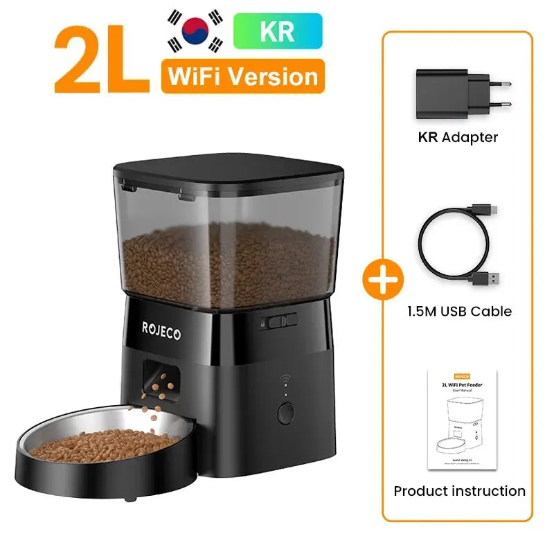 ROJECO 2L Smart Pet Feeder – WiFi-Controlled Automatic Food Dispenser
