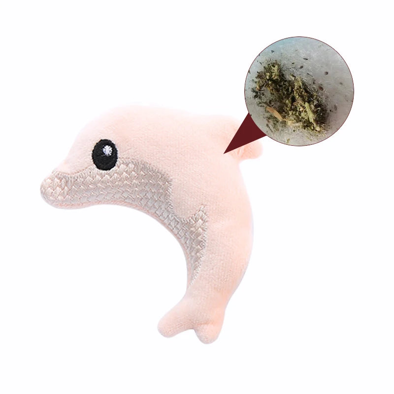 Pet cat toy Cute stuffed animal baby dolphin with catnip nibble toy