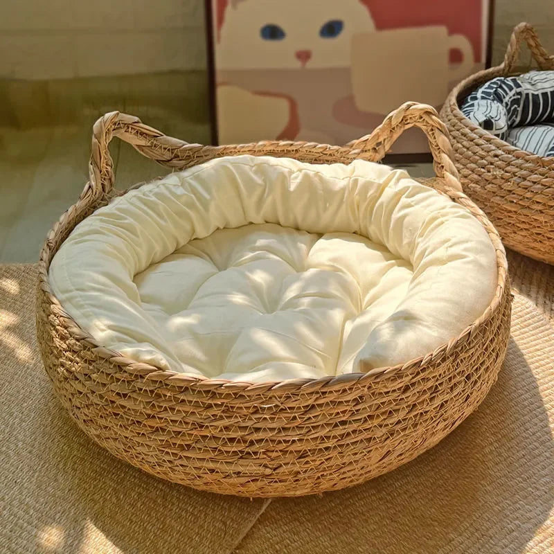 Handmade Woven Cat Nest – Four-Season Washable Pet Bed