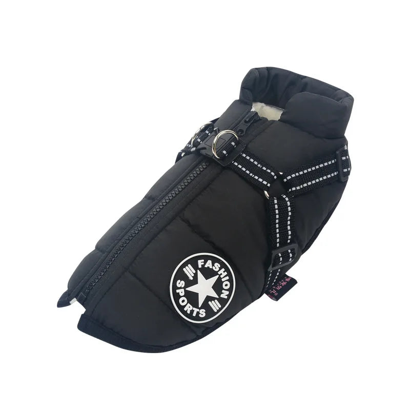 Large Dog Winter Jacket – Waterproof Coat with Built-in Harness