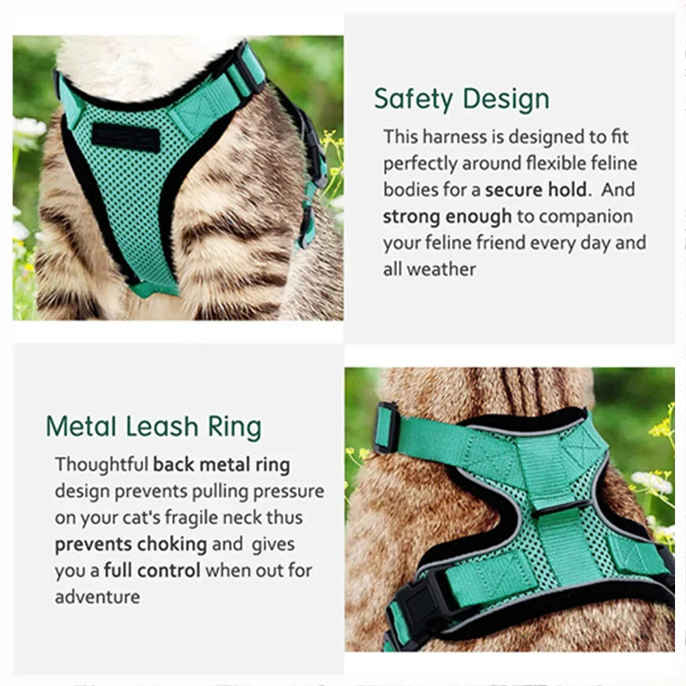 Escape-Proof Cat Harness & Leash – Adjustable Vest with Reflective Strips