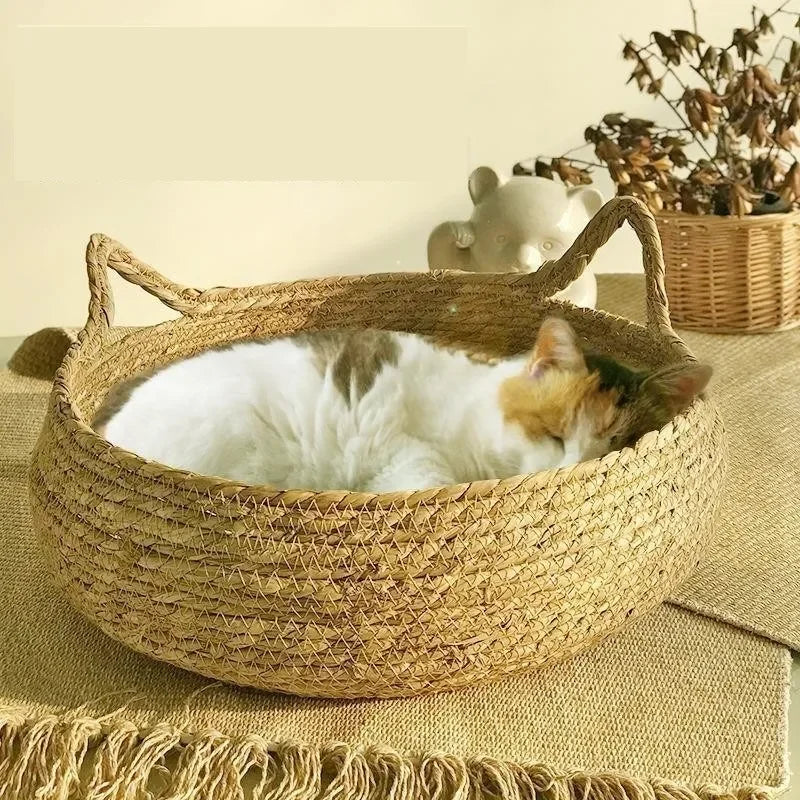 Handmade Woven Cat Nest – Four-Season Washable Pet Bed