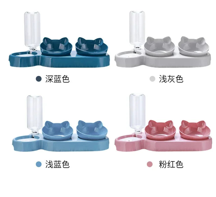 2-in-1 Cat Feeding Bowl – Dual Food & Water Bowls with Auto Water Dispenser