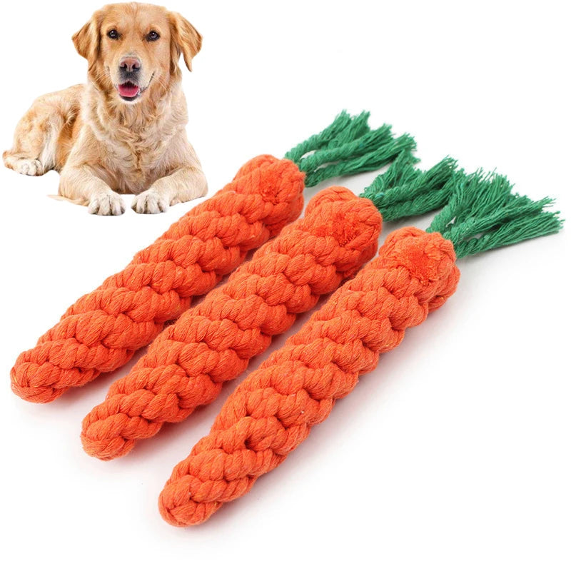 Durable Cotton Rope Dog Toy – Carrot Knot Chew for Teeth Cleaning