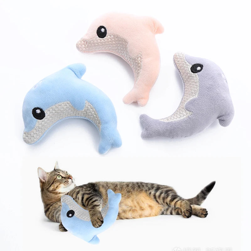 Pet cat toy Cute stuffed animal baby dolphin with catnip nibble toy