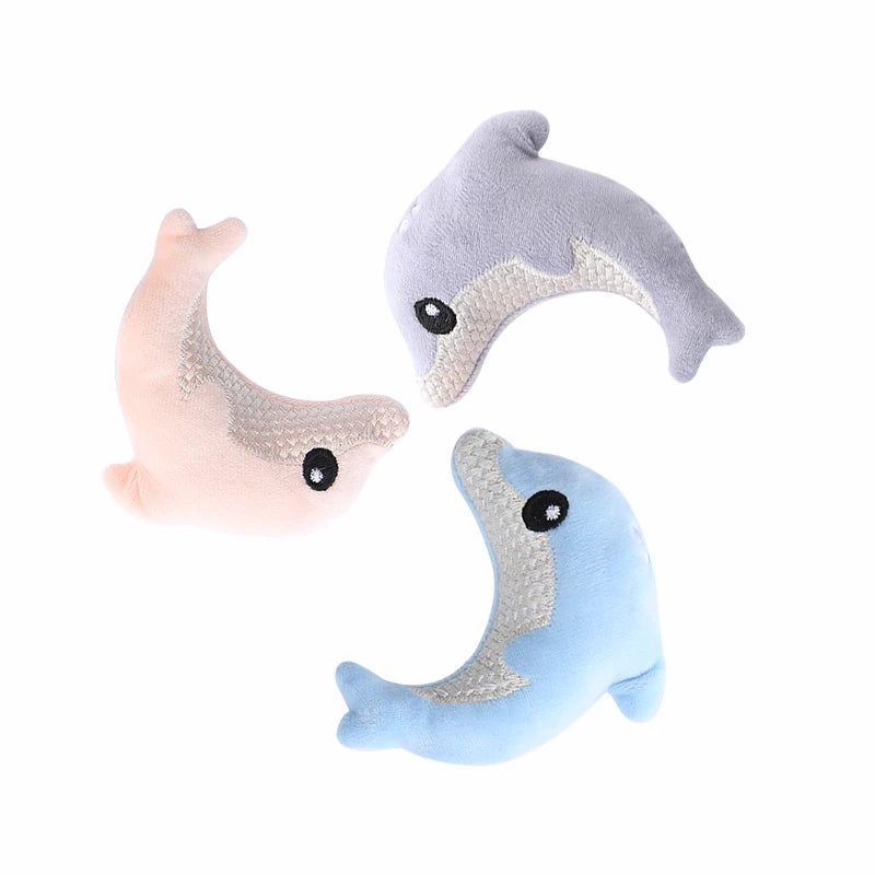 Pet cat toy Cute stuffed animal baby dolphin with catnip nibble toy