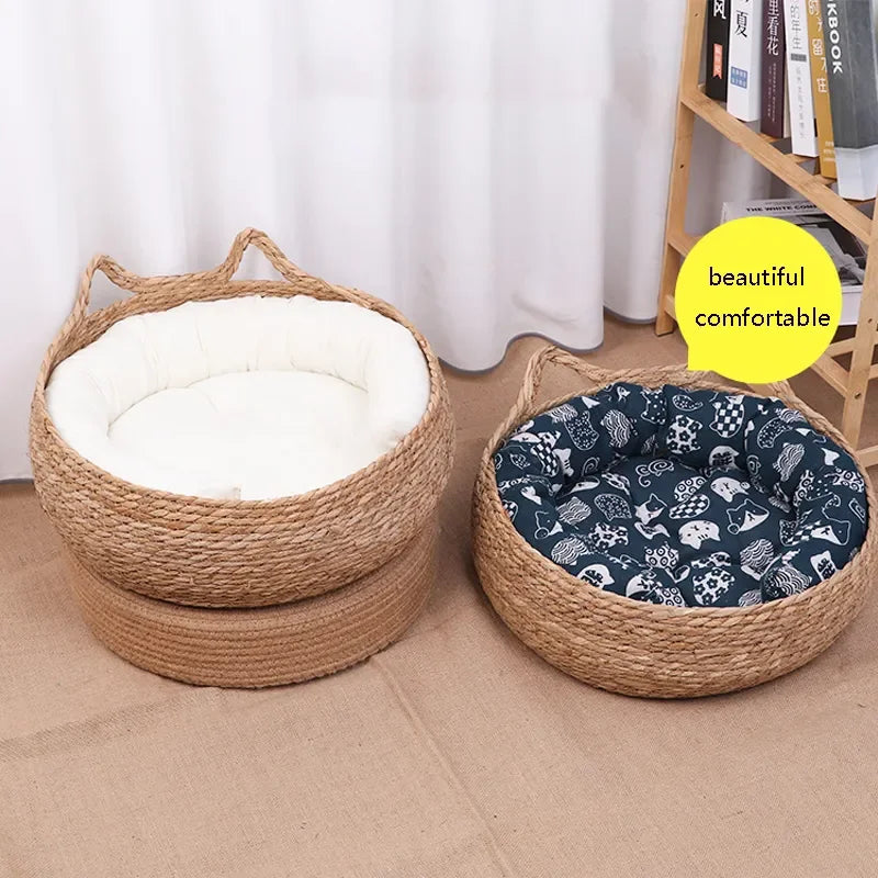 Handmade Woven Cat Nest – Four-Season Washable Pet Bed