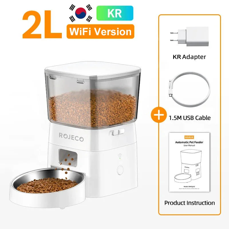 ROJECO 2L Smart Pet Feeder – WiFi-Controlled Automatic Food Dispenser