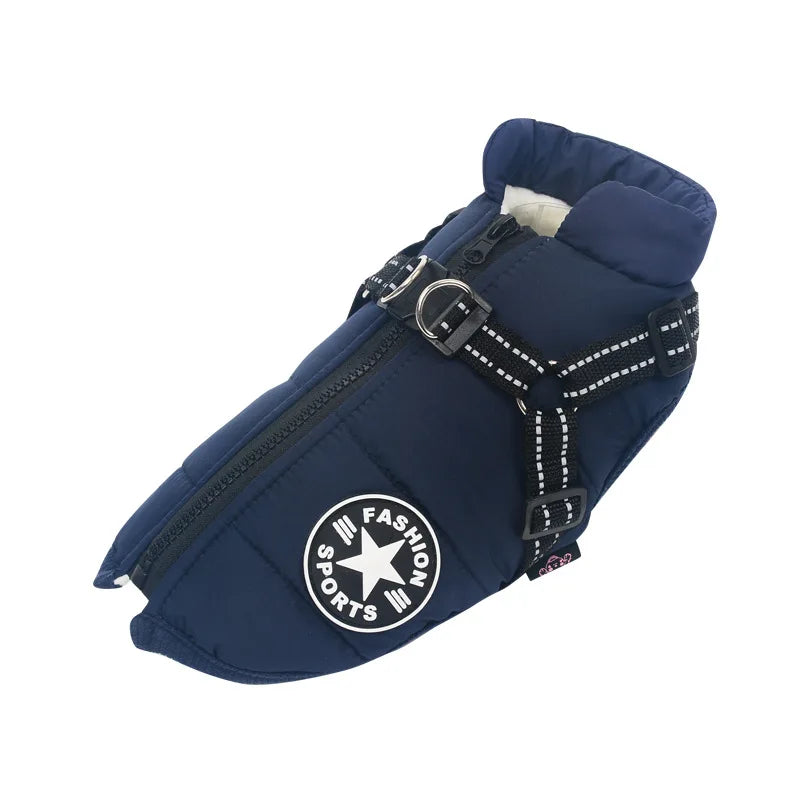 Large Dog Winter Jacket – Waterproof Coat with Built-in Harness