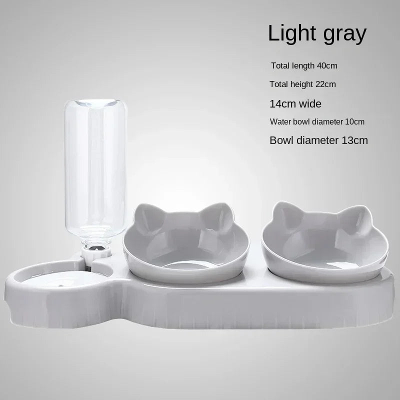 2-in-1 Cat Feeding Bowl – Dual Food & Water Bowls with Auto Water Dispenser