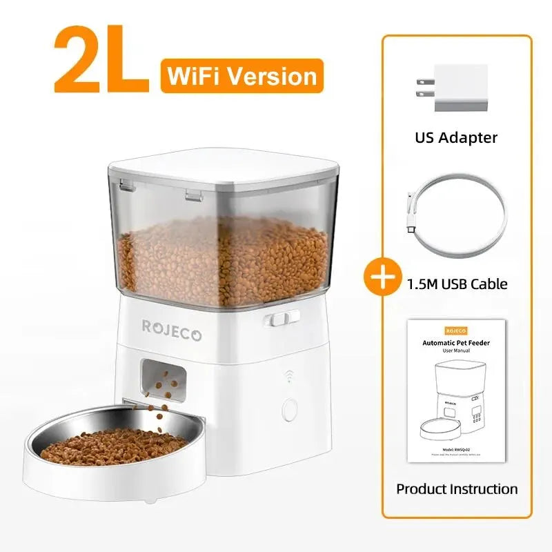 ROJECO 2L Smart Pet Feeder – WiFi-Controlled Automatic Food Dispenser