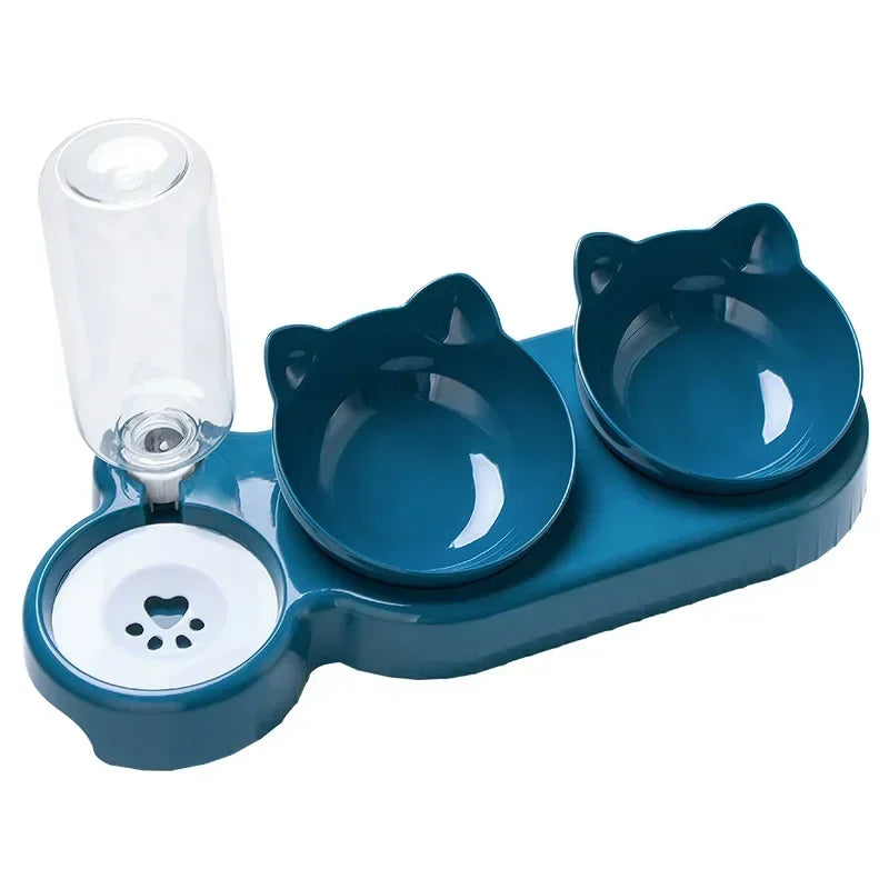 2-in-1 Cat Feeding Bowl – Dual Food & Water Bowls with Auto Water Dispenser