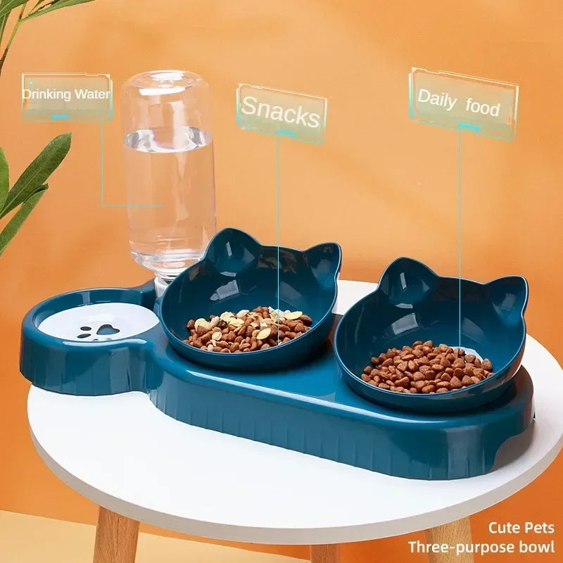 2-in-1 Cat Feeding Bowl – Dual Food & Water Bowls with Auto Water Dispenser