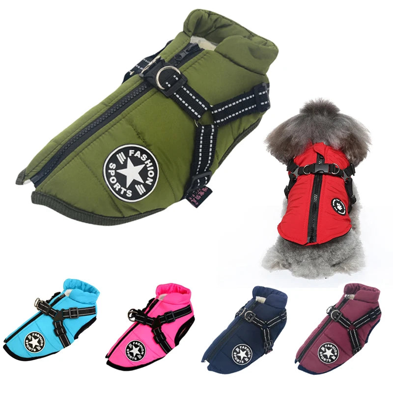 Large Dog Winter Jacket – Waterproof Coat with Built-in Harness