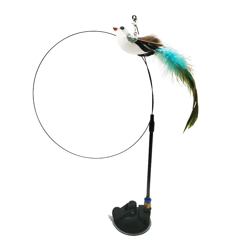 Feather Bird Cat Wand Toy – Suction Cup Stick with Bell for Kittens