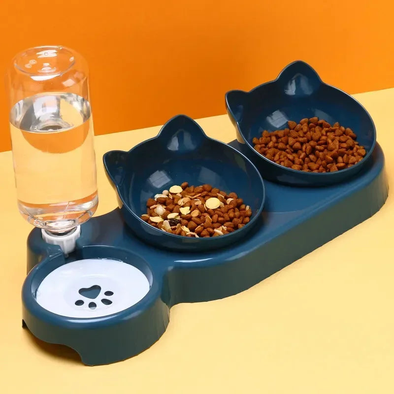 2-in-1 Cat Feeding Bowl – Dual Food & Water Bowls with Auto Water Dispenser