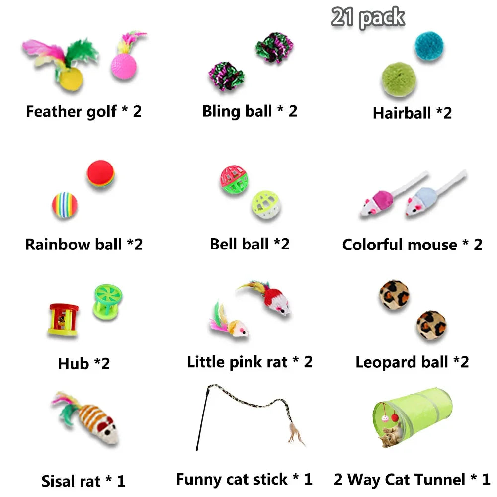 Cat Toy Variety Pack – Fun Teaser, Bell Balls & Sisal Mice for Kittens