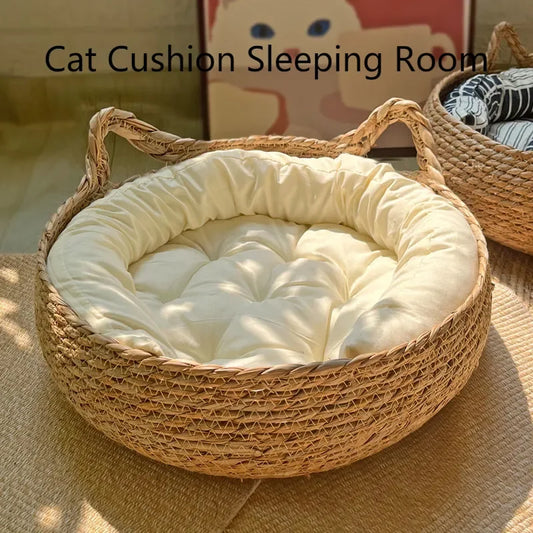 Handmade Woven Cat Nest – Four-Season Washable Pet Bed