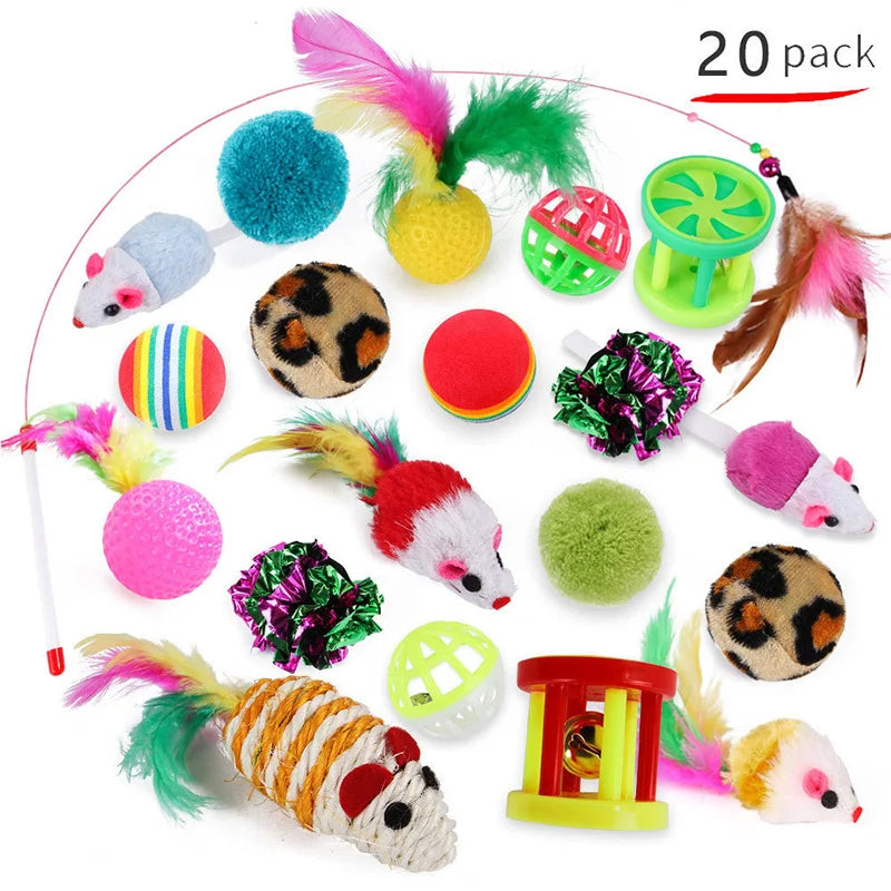 Cat Toy Variety Pack – Fun Teaser, Bell Balls & Sisal Mice for Kittens