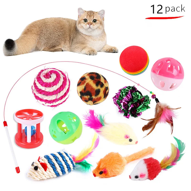 Cat Toy Variety Pack – Fun Teaser, Bell Balls & Sisal Mice for Kittens